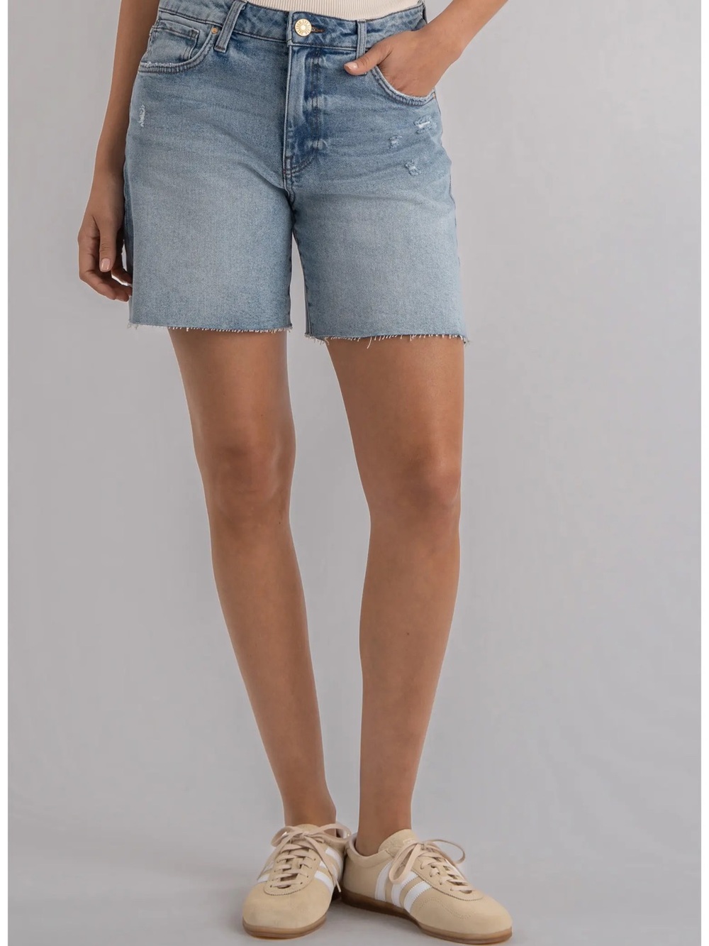 Kut From The Kloth Hailey Raw Hem High Waist Denim Bermuda Shorts